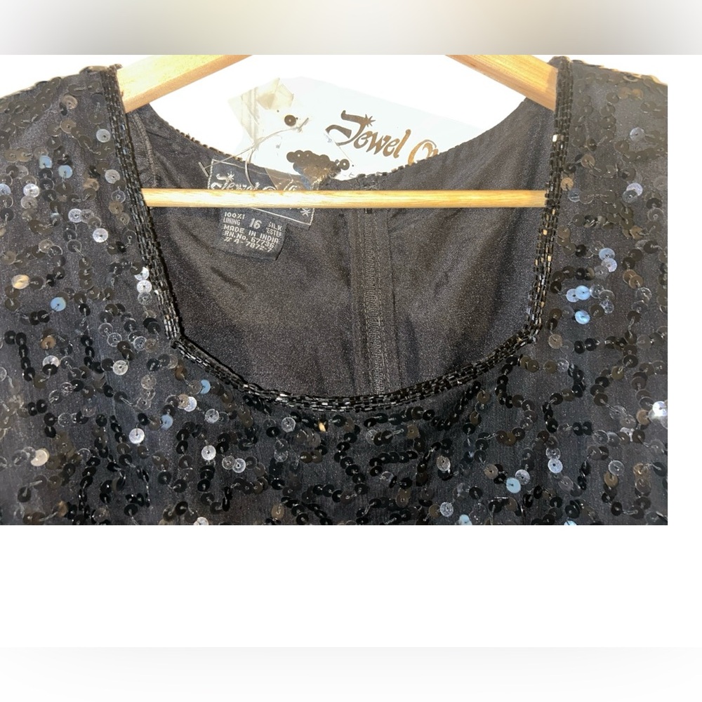 100% Silk Vintage Sequin Dress Jewel Queen Mob Wife Size 16 Hand Made 80s Rare - Picture 3 of 10